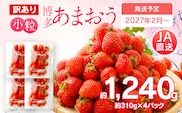 訳あり 小粒あまおう 合計約1240g 約310g×4パック 一口サイズ ご家庭用 福岡県産 九州 イチゴ いちご 苺 果物 くだもの フルーツ 送料無料 ふるさと納税 訳あり 規格外 いちご【2027年2月より順次発送】