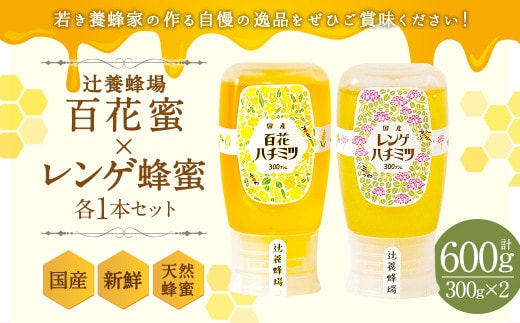 辻養蜂場 百花蜜 レンゲ蜂蜜 300g×各1本 計600g はちみつ