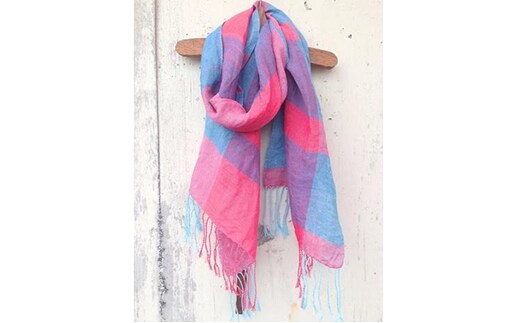 ito to iro 手染め・手織り仕上げ 「ストール」ブルー×レッド・大チェック ファッション小物 