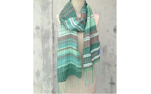 ito to iro 手染め・手織り仕上げ 「ストール」グリーンベース・レース織ポイント ファッション小物 