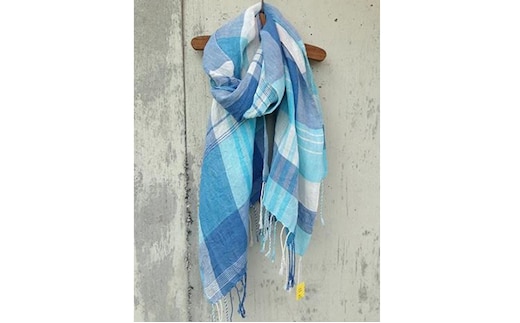 ito to iro 手染め・手織り仕上げ 「ストール」ブルー×ホワイトベース・チェック ファッション小物 