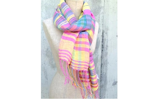 ito to iro 手染め・手織り仕上げ 「ストール」ピンクベースチェック（大判） ファッション小物 