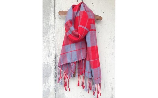ito to iro 手染め・手織り仕上「ストール」 ライトグレー×レッド・チェック ファッション小物 