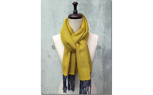 ito to iro 手染め・手織り仕上「ストール」メリノウール100% 網代斜紋・マスタードイエロー ファッション小物 