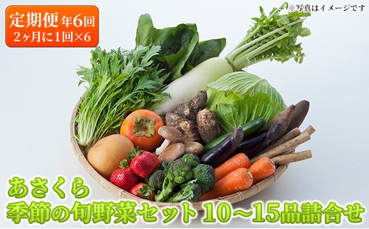定期便 野菜セット 年6回 2か月に1回×6回 おまかせ 10～15種 旬 朝倉市産 配送不可 離島 詰合せ 