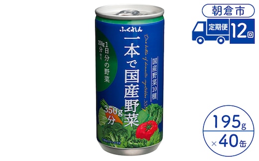 定期便 12回 ジュース 野菜 一本で国産野菜350g分 195g×20缶入り 2ケース ふくれん※配送不可：北海道・沖縄・離島 飲料 野菜ジュース 飲み物 まろやか 1日分の野菜 