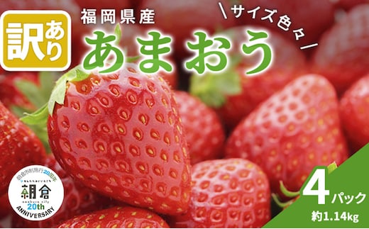 【朝倉市制施行20周年記念企画】 訳あり いちご 2026年3月中旬より発送 あまおう サイズ色々 4パック 約1.14kg 配送不可 離島 果物 フルーツ 福岡県産あまおう 