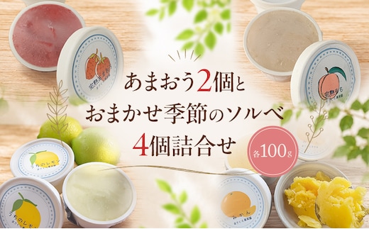 自家栽培果実 ソルベ 詰合せ あまおう2個とおまかせ季節のソルベ4個＜Cafe 楓＞ 果実 果物 苺 イチゴ デザート ※配送不可:離島