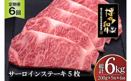 肉 博多和牛 サーロインステーキ 200g 5枚 計 1kg 6回 定期便 総計 6kg [久田精肉店 福岡県 宇美町 um40bsi440021] 牛 牛肉 サーロイン ステーキ 和牛 ソース ソース付き 福岡県産 冷凍