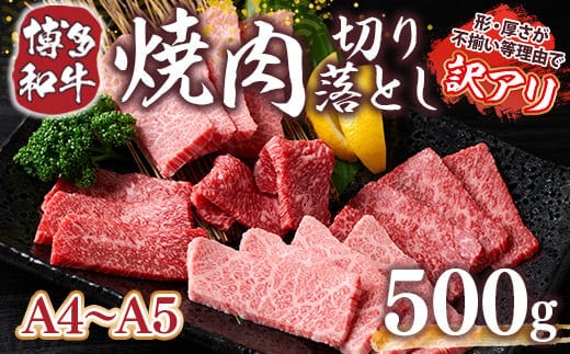 訳あり 【A4～A5】博多和牛 焼肉 切り落とし 肩ロース バラ 500g [MEAT PLUS 福岡県 宇美町 um40azp010029] 牛肉 肉 和牛 肩肉 バラ肉 焼き肉