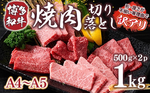 訳あり 【A4～A5】博多和牛 焼肉 切り落とし 肩ロース バラ 500g 2p 計1kg [MEAT PLUS 福岡県 宇美町 um40azp010030] 牛肉 肉 和牛 肩肉 バラ肉 焼き肉