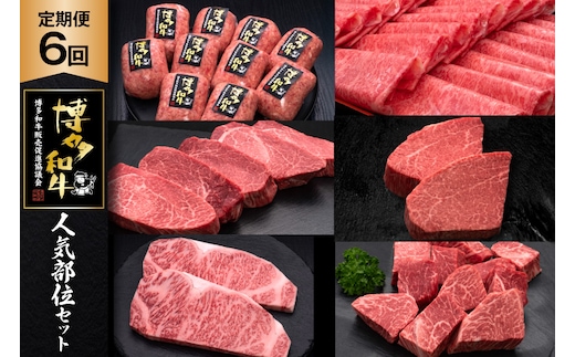 肉 博多和牛 人気部位 セット 6回 定期便 牛肉 [久田精肉店 福岡県 宇美町 um40bsi440054] 牛肉 和牛 国産 うし お肉 ステーキ 焼肉 赤身 小分け スライス シャトーブリアン ハンバーグ ヒレ ロース サーロイン 冷凍