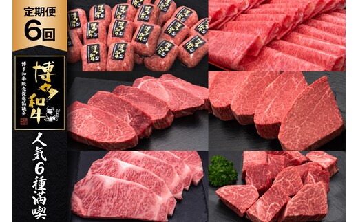 肉 博多和牛 人気6種 満喫 6回 定期便 牛肉 [久田精肉店 福岡県 宇美町 um40bsi440055] 牛肉 和牛 国産 うし お肉 ステーキ 焼肉 赤身 小分け スライス シャトーブリアン ヒレ ロース ステーキ ハンバーグ 冷凍