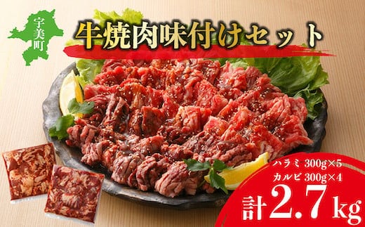 牛肉 味付け牛 焼肉 セット 計約2.7kg [小林食品 福岡県 宇美町 um40azo890006] 肉 ハラミ カルビ 焼き肉 個包装