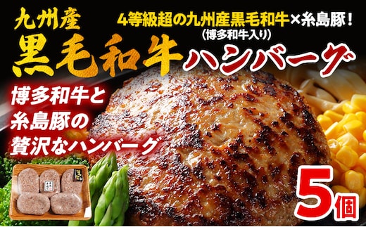 九州産黒毛和牛×糸島豚ハンバーグ 150g 博多和牛入り 4等級超 5個 ハンバーグ 和牛 牛肉 合挽 冷凍 焼くだけ簡単 独自スパイス 豚肉 惣菜 おかず お弁当 お取り寄せグルメ 国産牛 贅沢 旨味
