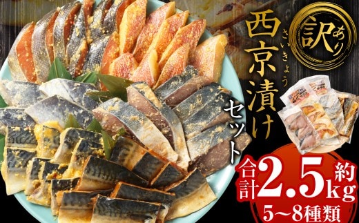 【訳あり】西京漬け(味噌漬け)セット 照り焼き用たまり醤油漬け 合計約2.5kg 種類おまかせ 魚介 お魚 テリヤキ みそ焼き 波津漁港