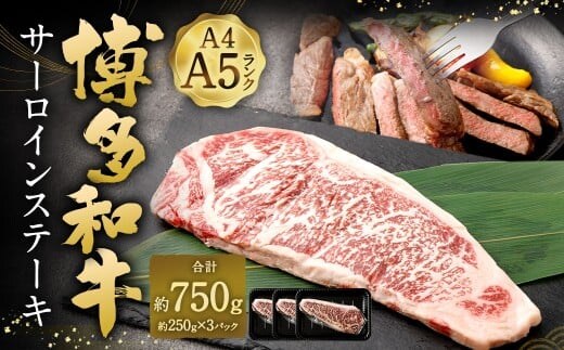 【A4 ・ A5】 博多和牛 サーロインステーキ 約750g (約250g × 3P) / 肉 お肉 おにく 牛肉 和牛 牛 うし 黒毛和牛 国産牛 国産黒毛和牛 国産 サーロイン ステーキ A5等級 A4等級 福岡県産 福岡県 岡垣町 冷凍