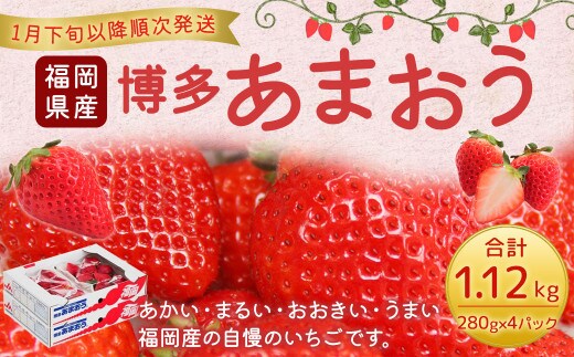 福岡県産 博多あまおう 約1.12kg(約280g×4パック入り) いちご 苺 【2026年1月下旬~3月下旬発送予定】