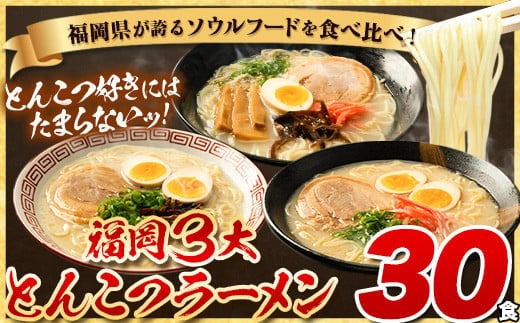 ラーメン とんこつ 30食 食べ比べ 《30日以内に出荷予定(土日祝除く)》福岡ラーメン 豚骨 博多ラーメン 長浜ラーメン 久留米ラーメン 細麺 半生麺 常温 常温保存 シメ 〆 福岡県 とんこつラーメン---lc_kgntkra_30d_25_11000_30p---