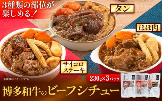 博多和牛 の ビーフシチュー 230g × 3種類 ( サイコロステーキ タン ほほ肉 ) 清柳食産《30日以内に出荷予定(土日祝除く)》九州産 牛 肉 送料無料 鞍手郡 小竹町 牛肉 和牛 シチュー---sc_fbeafsty_30d_14000_690g---