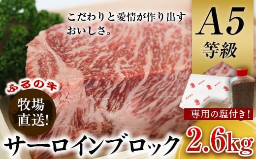 ふるの牛（黒毛和牛）特選サーロインブロック 2.6kg ゲランド塩付き A5 有限会社ふるの《30日以内に出荷予定(土日祝除く)》---skr_ffrnsirl_30d_r7_200000_2600g---