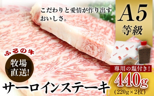 ふるの牛（黒毛和牛）特選サーロインステーキ 440g(220g×2枚) ゲランド塩付き A5 有限会社ふるの《30日以内に出荷予定(土日祝除く)》---skr_ffrnsirl_30d_r7_30000_440g---