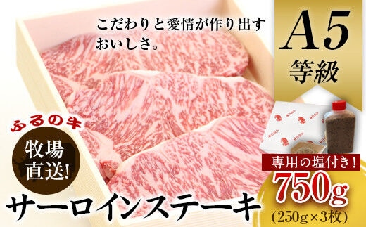 ふるの牛（黒毛和牛）特選サーロインステーキ 750g(250g×3枚) ゲランド塩付き A5 有限会社ふるの《30日以内に出荷予定(土日祝除く)》---skr_ffrnsirl_30d_r7_50000_750g---