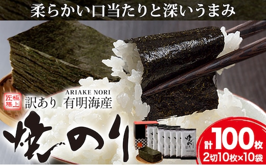 海苔 のり 焼海苔 訳あり 有明海産 焼のり 計100枚 (2切10枚×10袋) 送料無料 パリパリ 有明海産《30日以内に出荷予定(土日祝除く)》ご飯のお供 福岡県 鞍手郡 鞍手町 送料無料---skr_araknr_30d_r7_10000_100i---