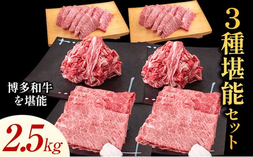 博多和牛 ３種堪能セット 2.5kg 計6パック 株式会社エム・ケイ食品《30日以内に出荷予定(土日祝除く)》---skr_fmksansh_30d_26_50000_2500g---