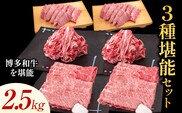 博多和牛 ３種堪能セット 2.5kg 計6パック 株式会社エム・ケイ食品《30日以内に出荷予定(土日祝除く)》---skr_fmksansh_30d_26_50000_2500g---