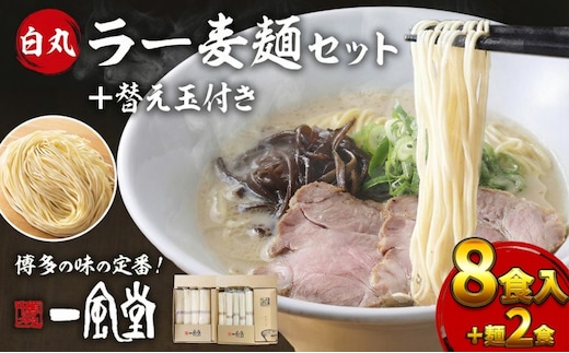 限定 ラーメン【一風堂】 白丸 ラー麦麺セット替え玉付き 8食入＋麺2食 期間限定 替え玉2食付 豚骨ラーメン ラーメン とんこつ