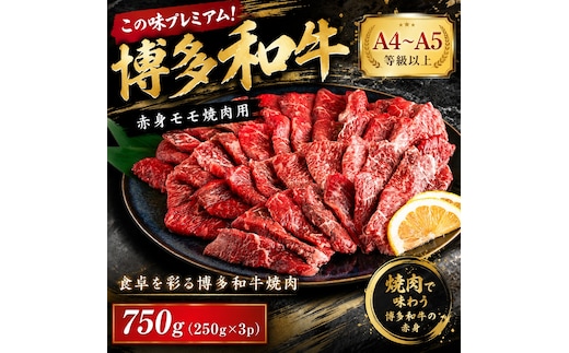 この味プレミアム！【A4～A5】博多和牛赤身モモ焼肉用 750g (250g×3p) | 牛肉 ブランド牛 国産 和牛 福岡 博多 BBQ CP069c