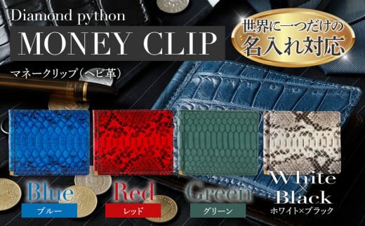 ネーム入れオーダー／マネークリップ（ダイヤモンドパイソン各色） BK121