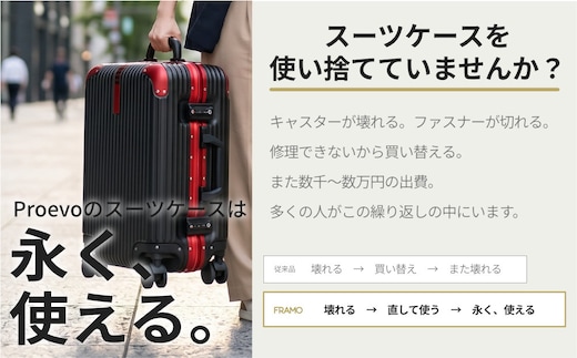 PROEVO]アルミフレーム スーツケース ストッパー付き 修学旅行に最適 M