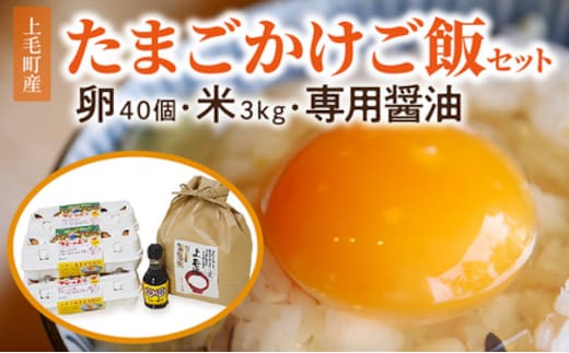 上毛町産の「たまごかけご飯セット」(卵40個・米3kg・専用醤油) C01101