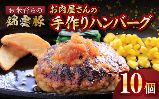 【ブランド豚肉】お米育ちの錦雲豚 お肉屋さんの手作りハンバーグ１０個 FN0802