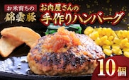 【ブランド豚肉】お米育ちの錦雲豚　お肉屋さんの手作りハンバーグ１０個　FN0802