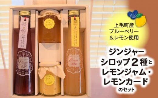 【上毛町産ブルーベリー・レモン使用】ジンジャーシロップ2種とレモンジャム・レモンカートのセット KT0602