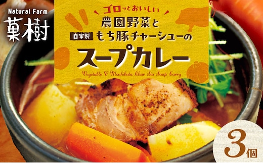 【ナチュラルファーム菓樹】農園野菜と自家製もち豚チャーシューのスープカレー 3個セット NK0206
