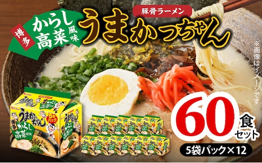 豚骨ラーメン うまかっちゃん 博多からし高菜風味 60食セット（5袋パック×12セット） PC8806