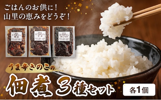 上毛町産 うま辛きのこの佃煮3種セット（椎茸・平茸・きくらげ）T06104