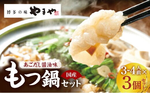 ぷるっぷる♪博多もつ鍋セット（あごだし醤油味）3～4人前×3個セット TY0206