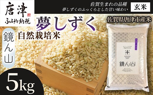 【粘りと旨みを楽しめる】自然栽培米5kg 夢しずく(玄米) 1袋 玄穀ごはん 粘り食感穀物 甘みあるご飯 つや粒米 おにぎり向き 冷めても美味しい米 食卓穀物 家庭料理用米 国産米