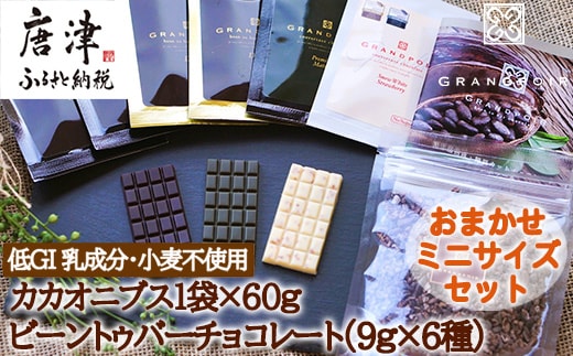 グランポワール 低GI 無添加 ビーントゥバーチョコレートミニサイズセット9g×6種･カカオニブス1袋×60g (合計114g) 乳/小麦/白砂糖不使用 糖質カット ヴィーガン対応 スイーツ ギフト