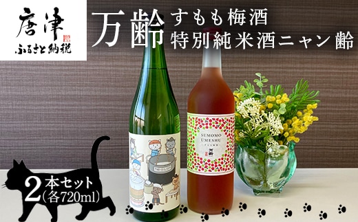 万齢すもも梅酒 720ml 1本 特別純米酒ニャン齢720ml 1本 唐津産すもも使用果肉入り 無添加 女性に人気 猫好き セット
