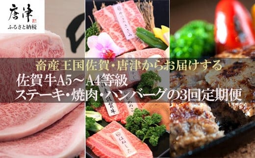「定期便全3回」 佐賀牛 ステーキ250g×2・焼肉360g・ハンバーグ140g×10個 (合計2.26kg) 寄附翌月から発送 A5～A4等級 ギフト 贈り物