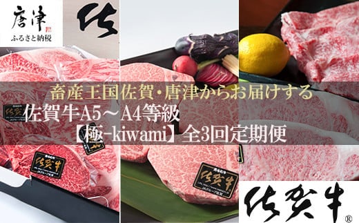 「定期便全3回」 佐賀牛 極-kiwami- 寄附翌月から発送 ステーキ各種(2.35kg) ももスライス(400g) A5～A4等級 ギフト 贈り物
