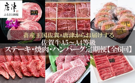 「定期便全6回」 佐賀牛 ステーキ・焼肉・ハンバーグ 寄附翌月から発送 (合計3.96kg) A5～A4等級 ギフト 贈り物