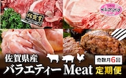 【定期便 6回】佐賀県産 バラエティーMeat定期便 | 肥前さくらポーク 豚ロースしょうが焼き用 骨太有明鶏のモモ肉 佐賀牛切り落とし ハンバーグ 豚ロースとんかつ トンテキ用 _k-4