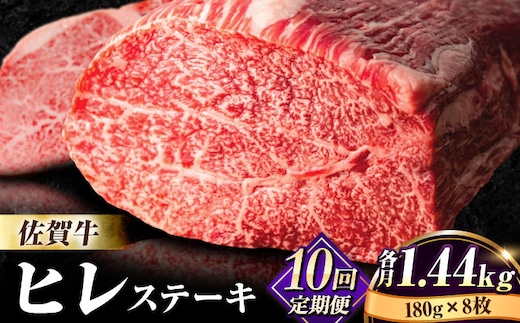 【全10回定期便】味に自信あり！老舗の佐賀牛ヒレステーキ180g×8枚 総計14.4kg [FBX020]